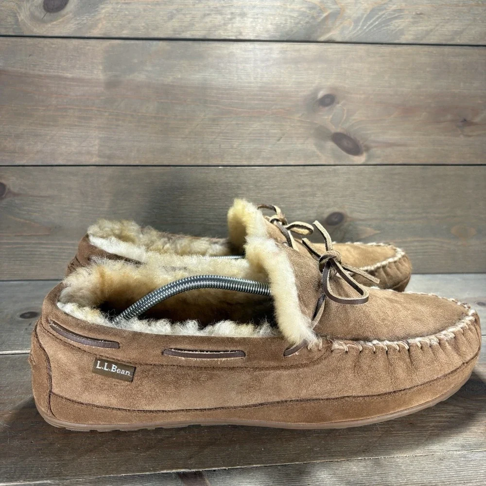 ll bean wicked good mens size 13 wide shoes brown suede shearling lined slippers